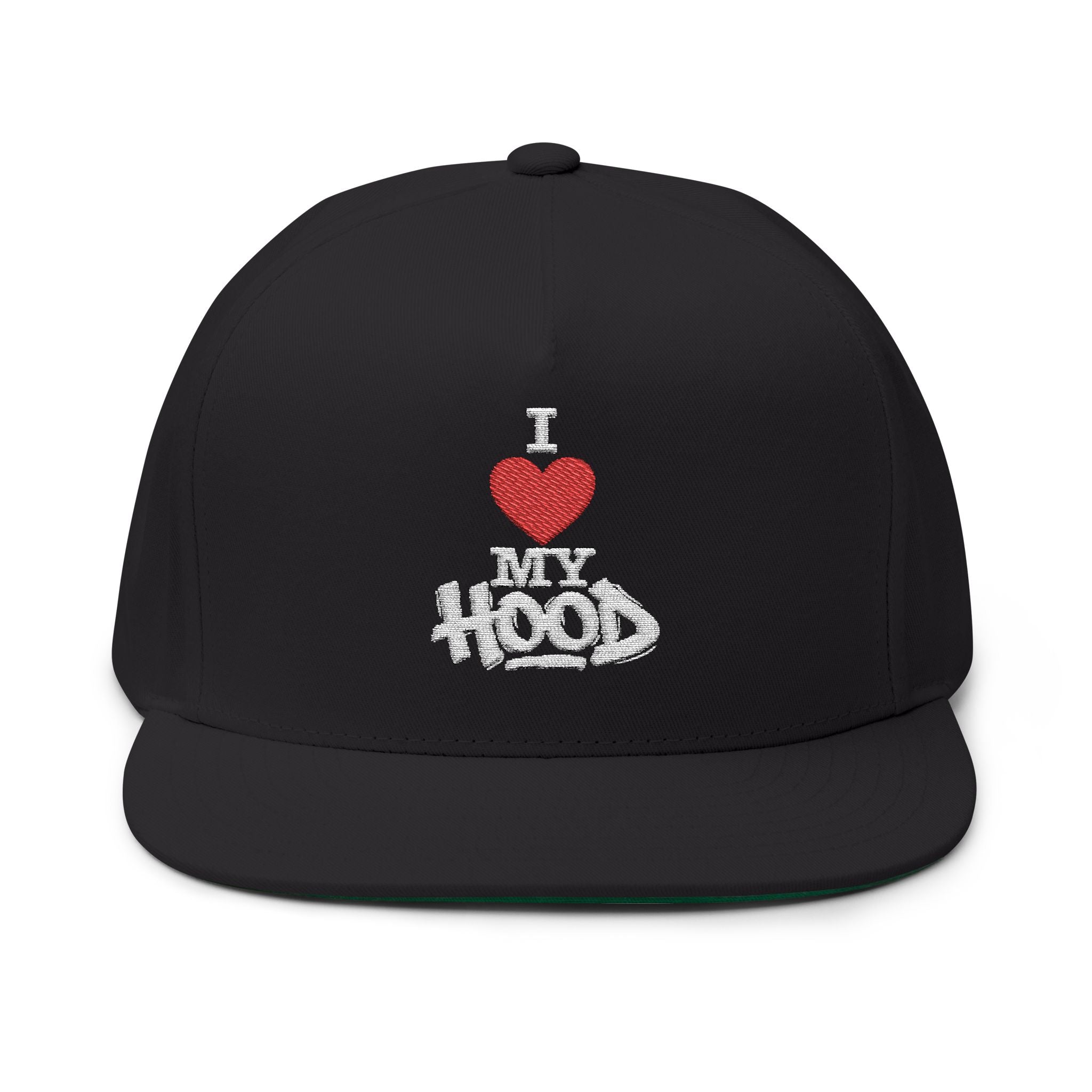 I Heart My Hood Embroidered Flat Bill Cap