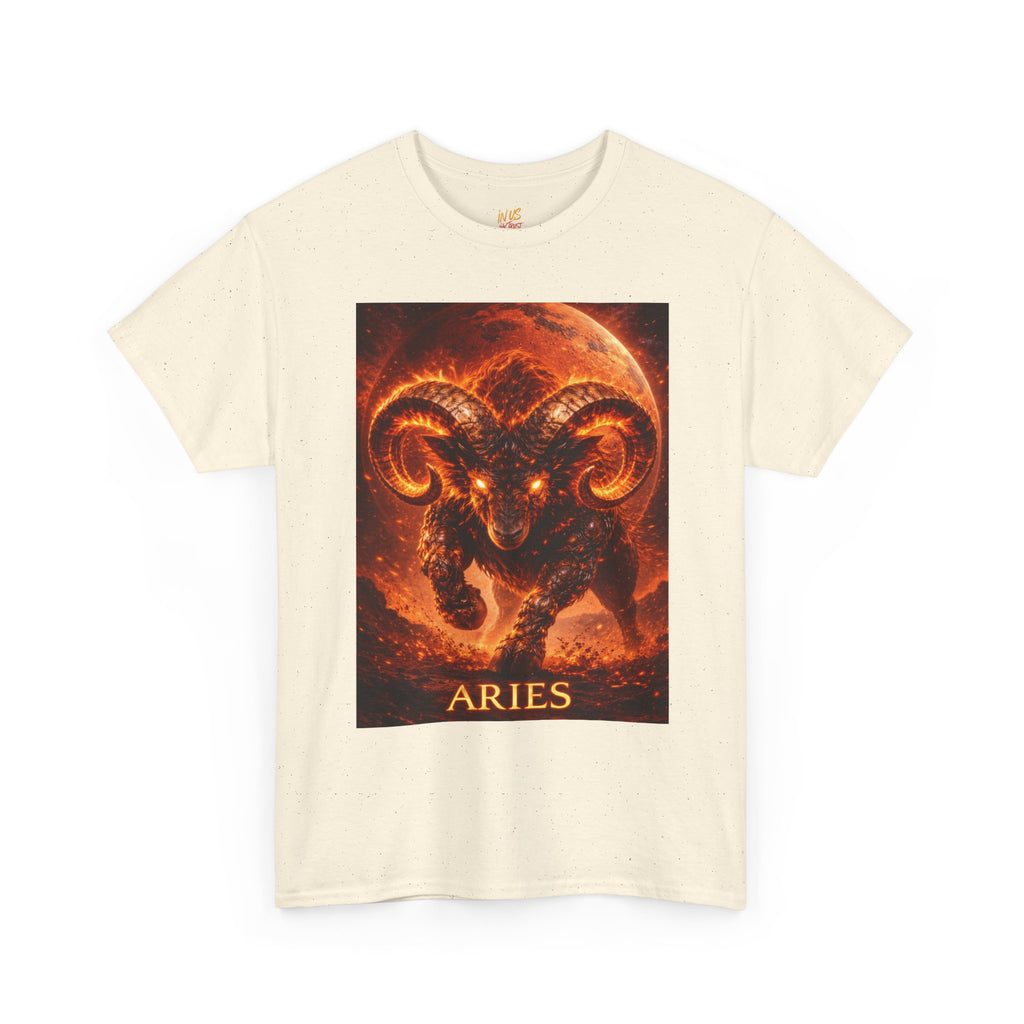 Aries Fire Ram T‑Shirt — Zodiac Astrology Tee with 'ARIES' Text