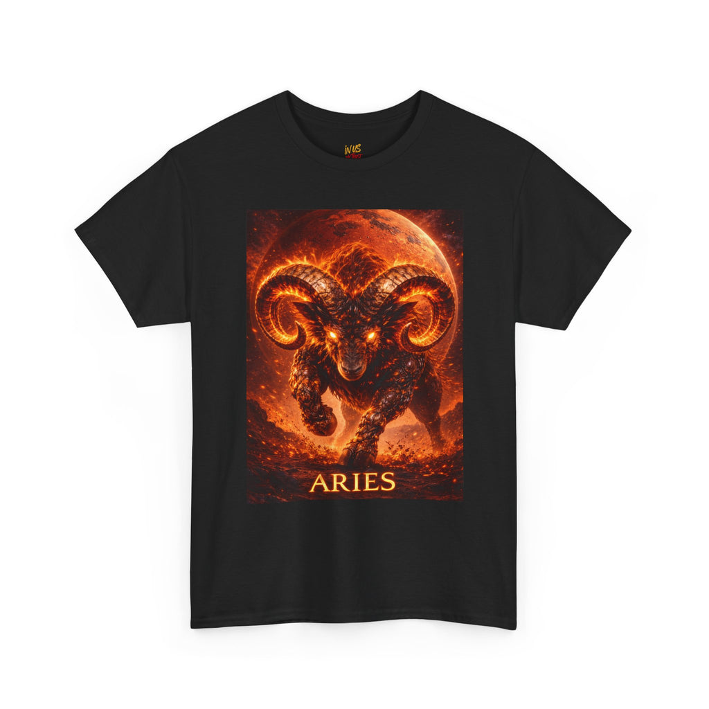 Aries Fire Ram T‑Shirt — Zodiac Astrology Tee with 'ARIES' Text