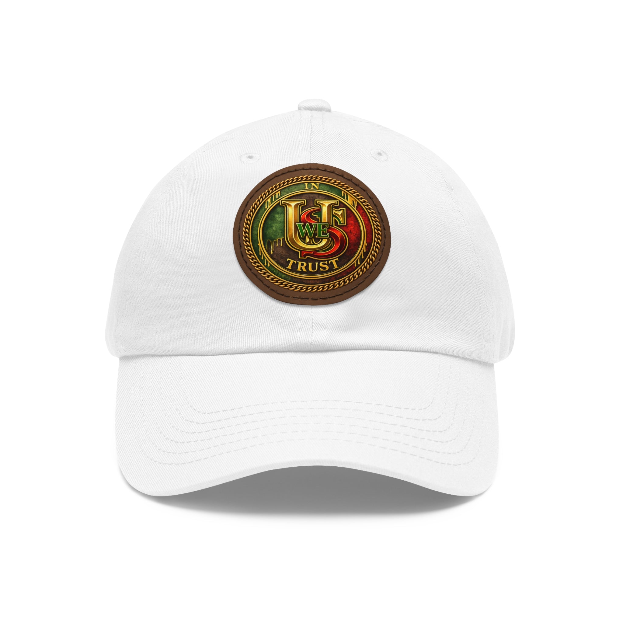USWE Leather Patch Dad Hat — Vintage Gold Emblem Baseball Cap