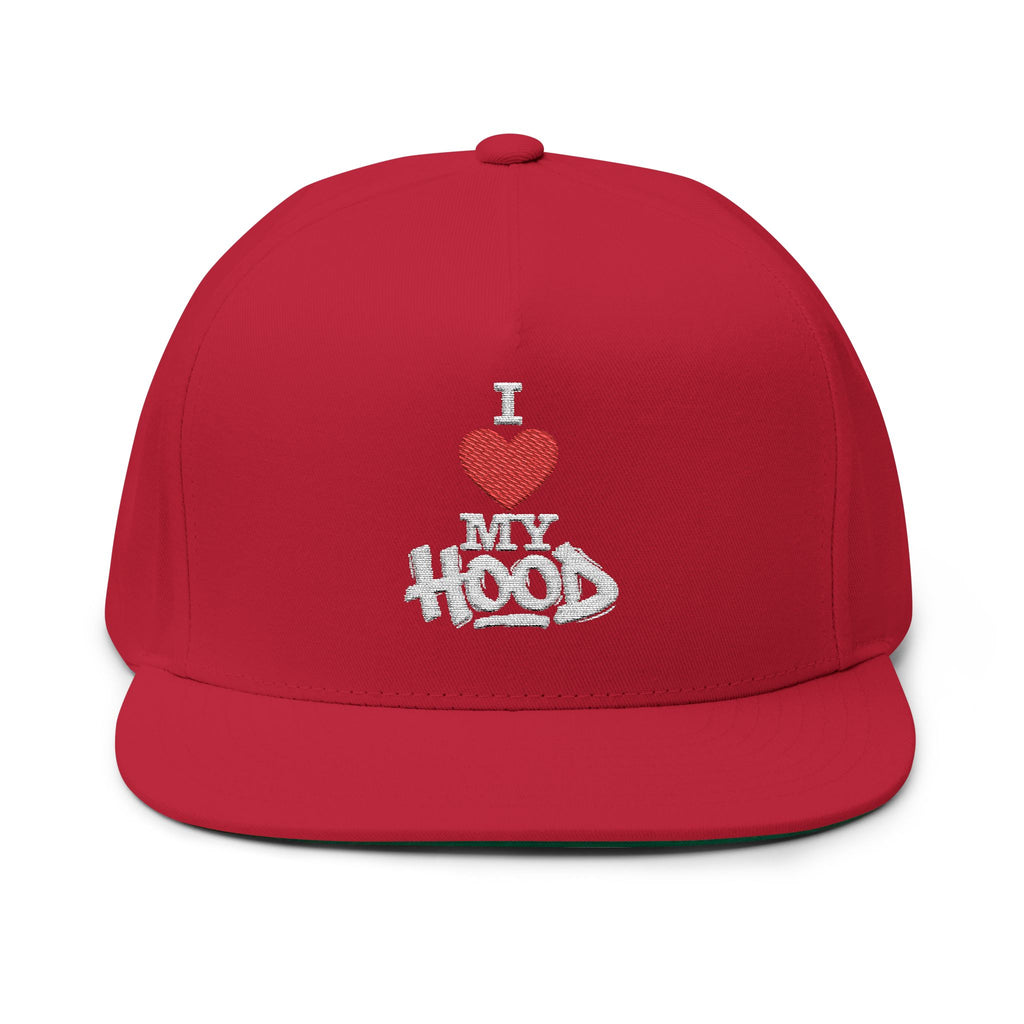 I Heart My Hood Embroidered Flat Bill Cap