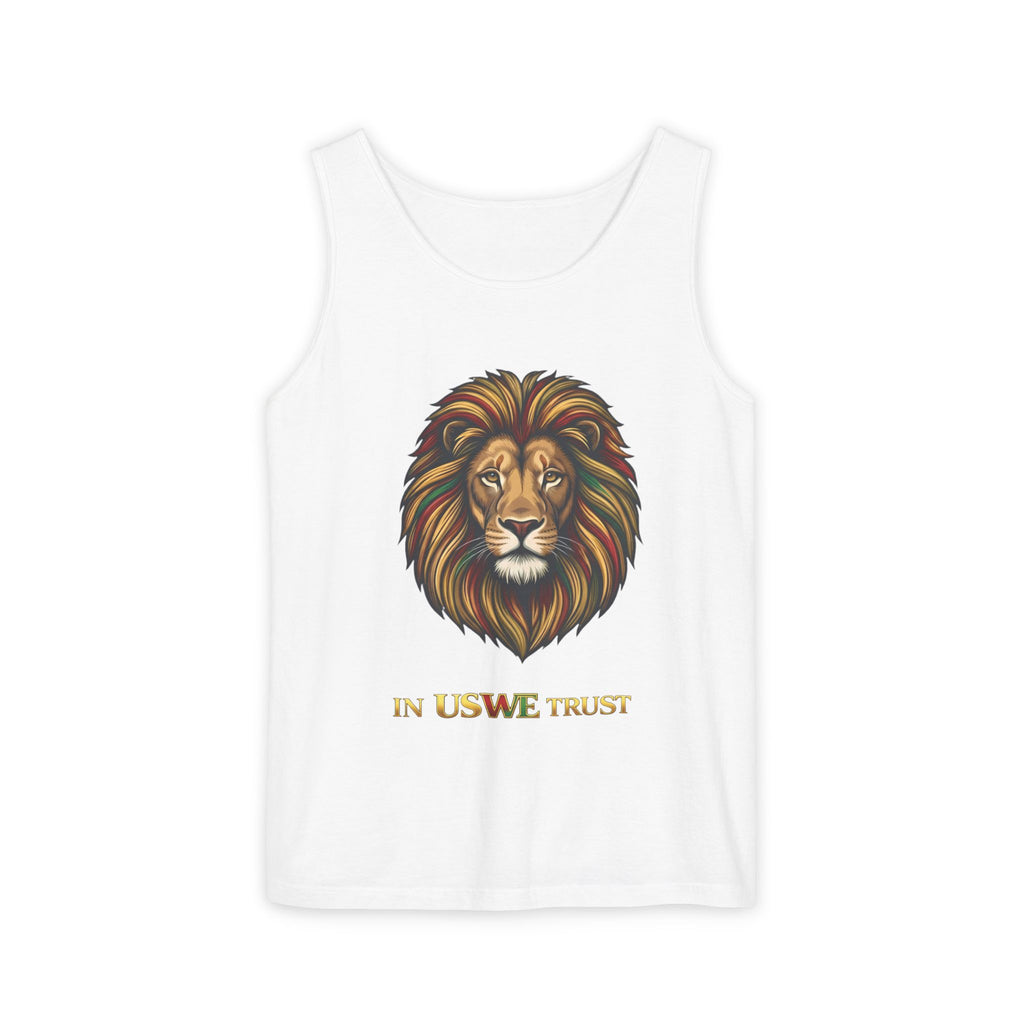 Regal Lion Head tank top | In Us We Trust text