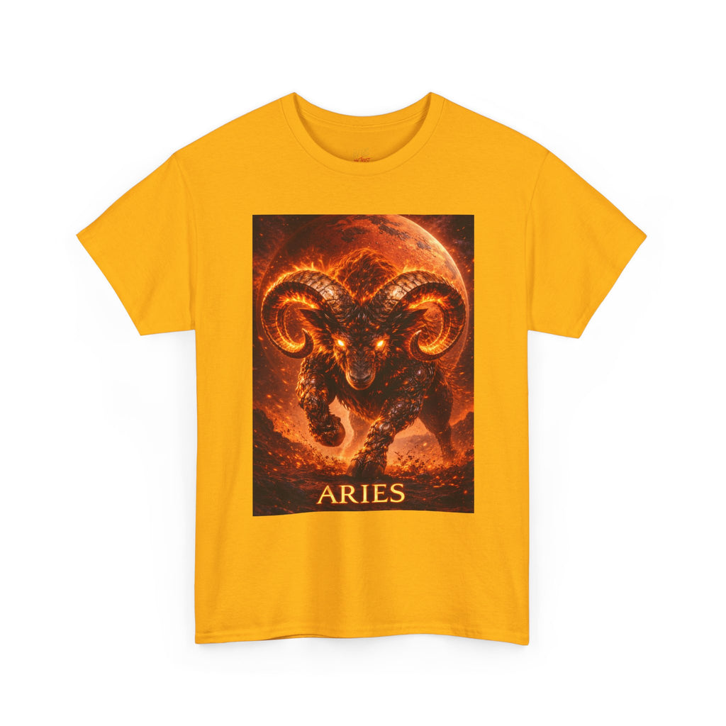 Aries Fire Ram T‑Shirt — Zodiac Astrology Tee with 'ARIES' Text