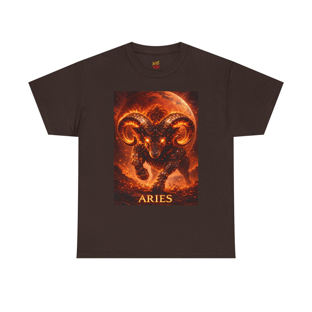 Aries Fire Ram T‑Shirt — Zodiac Astrology Tee with 'ARIES' Text
