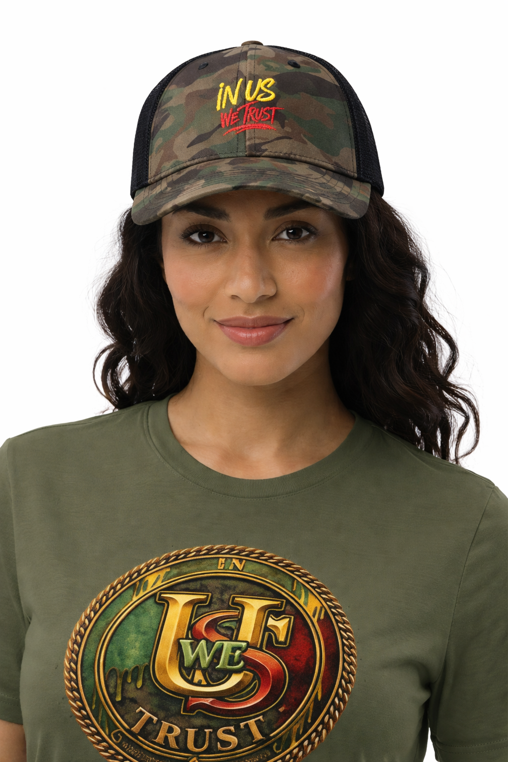 In Us We Trust camo trucker hat | embroidered camouflage cap