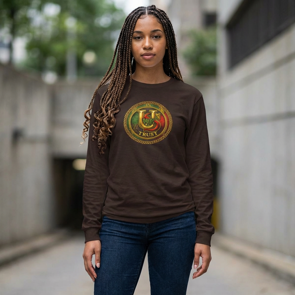 In USWE Trust Coin Graphic Long Sleeve Tee | Vintage Token Design