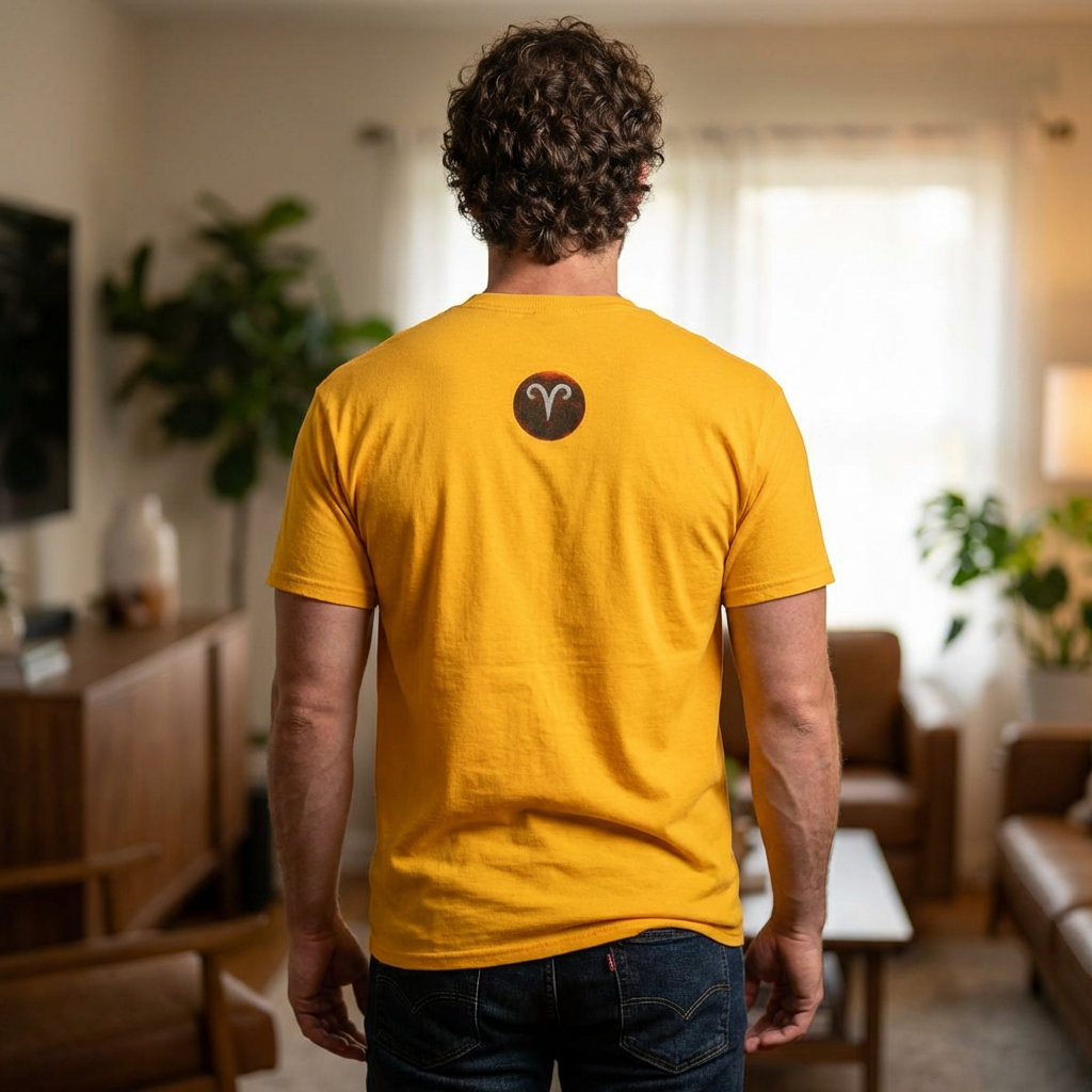 Aries Fire Ram T‑Shirt — Zodiac Astrology Tee with 'ARIES' Text