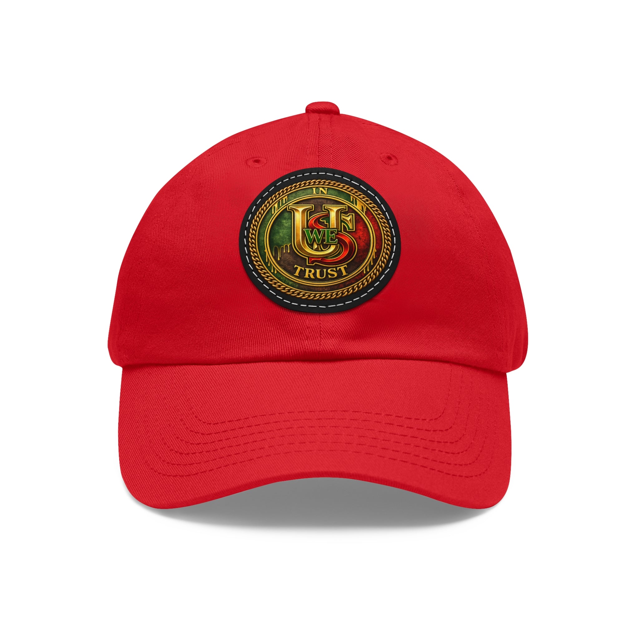 USWE Leather Patch Dad Hat — Vintage Gold Emblem Baseball Cap