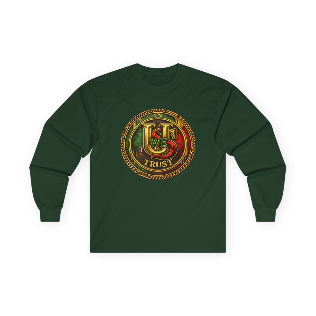 In USWE Trust Coin Graphic Long Sleeve Tee | Vintage Token Design