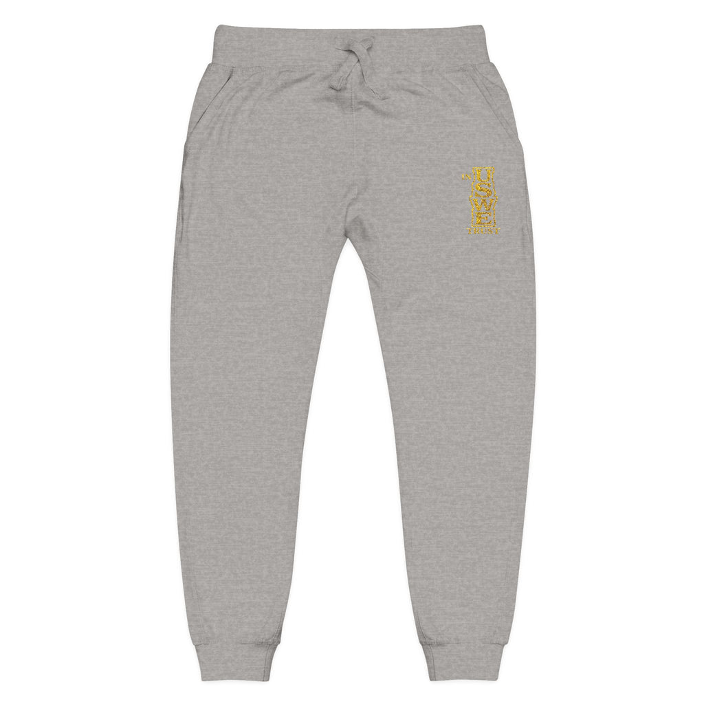 Embroidered USWE Gold Crest Sweatpants — Cozy Fleece Joggers