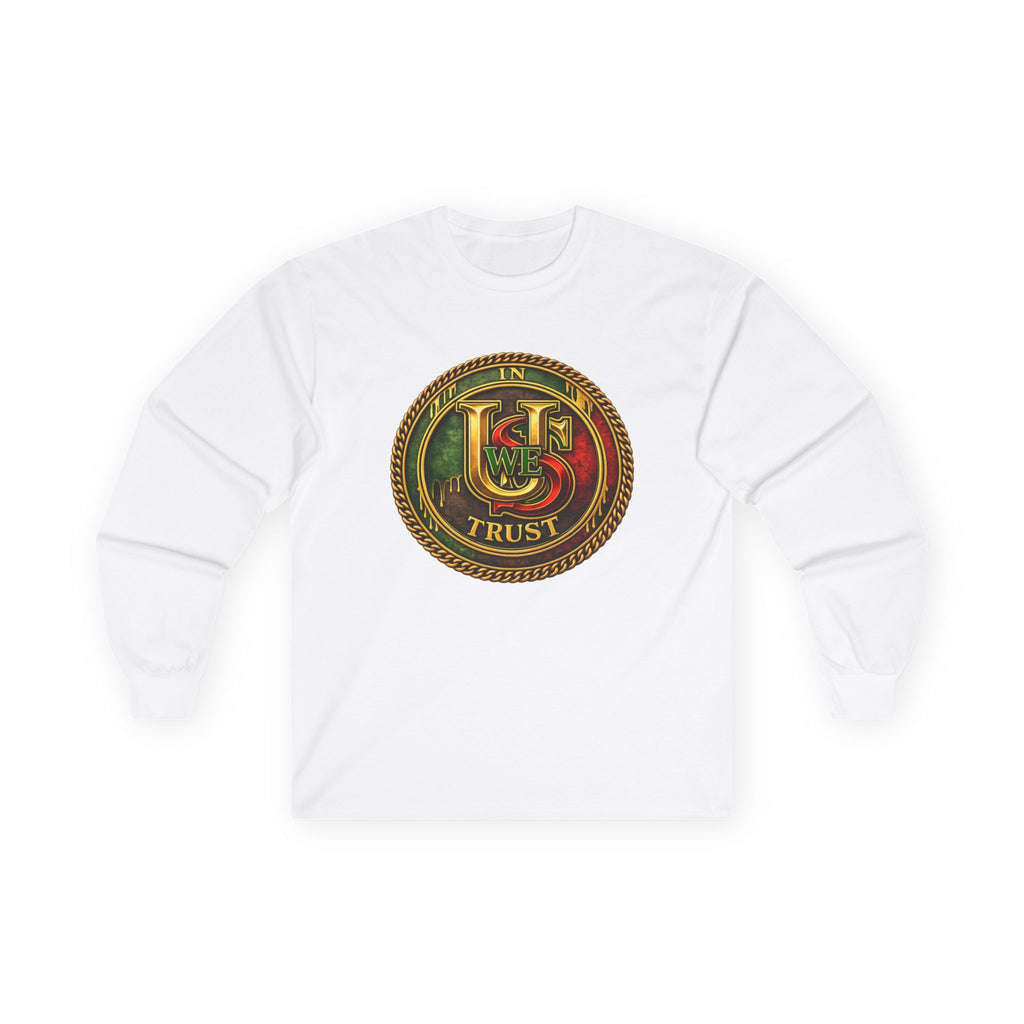 In USWE Trust Coin Graphic Long Sleeve Tee | Vintage Token Design