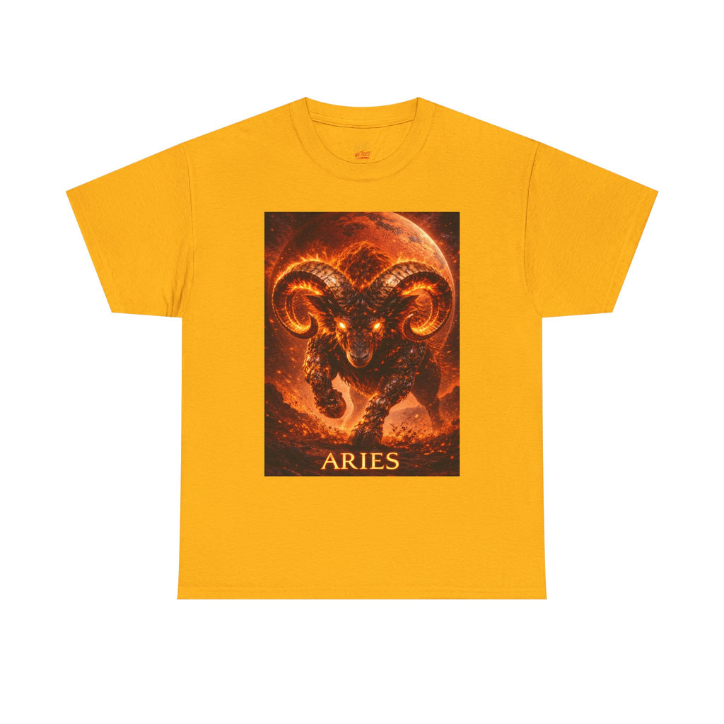 Aries Fire Ram T‑Shirt — Zodiac Astrology Tee with 'ARIES' Text