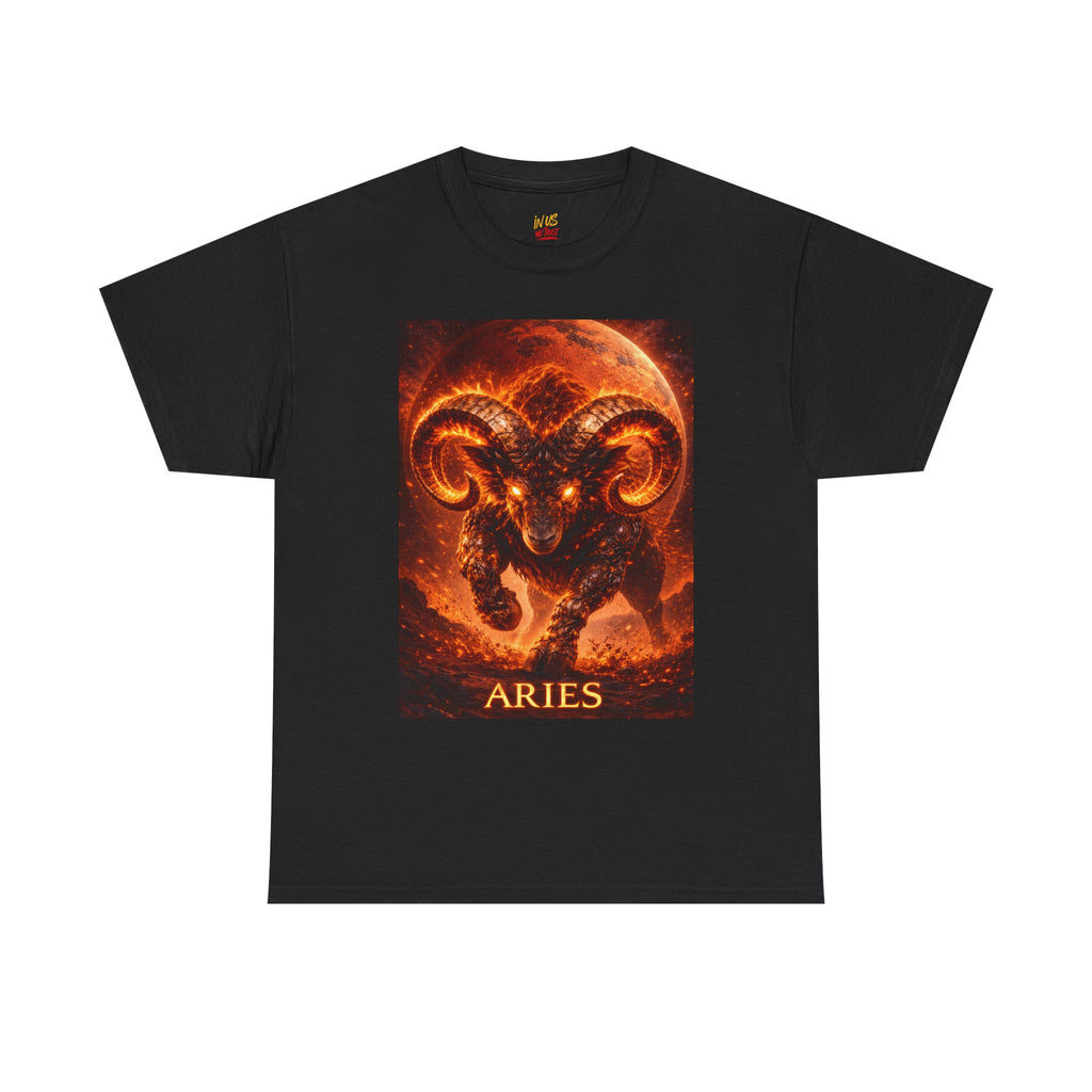 Aries Fire Ram T‑Shirt — Zodiac Astrology Tee with 'ARIES' Text