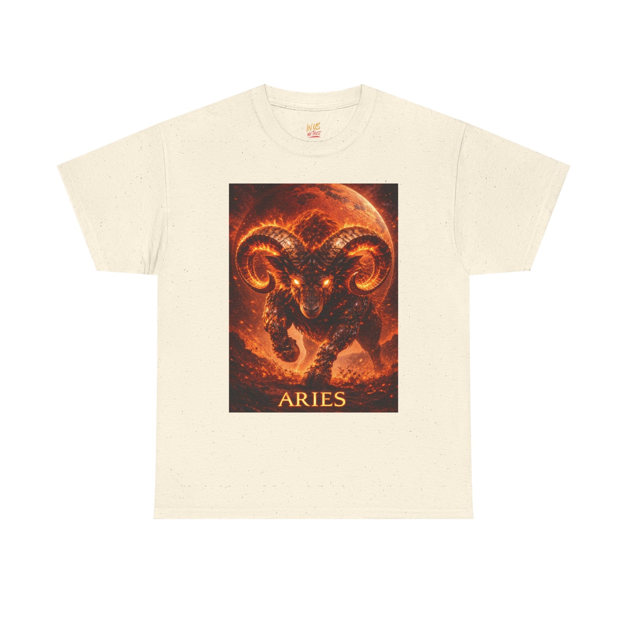 Aries Fire Ram T‑Shirt — Zodiac Astrology Tee with 'ARIES' Text