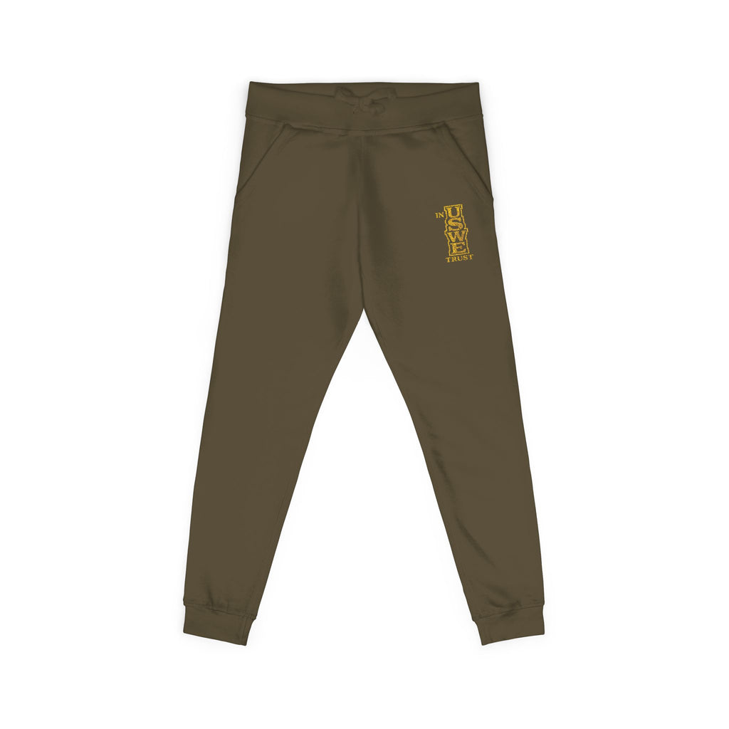Embroidered USWE Gold Crest Sweatpants — Cozy Fleece Joggers
