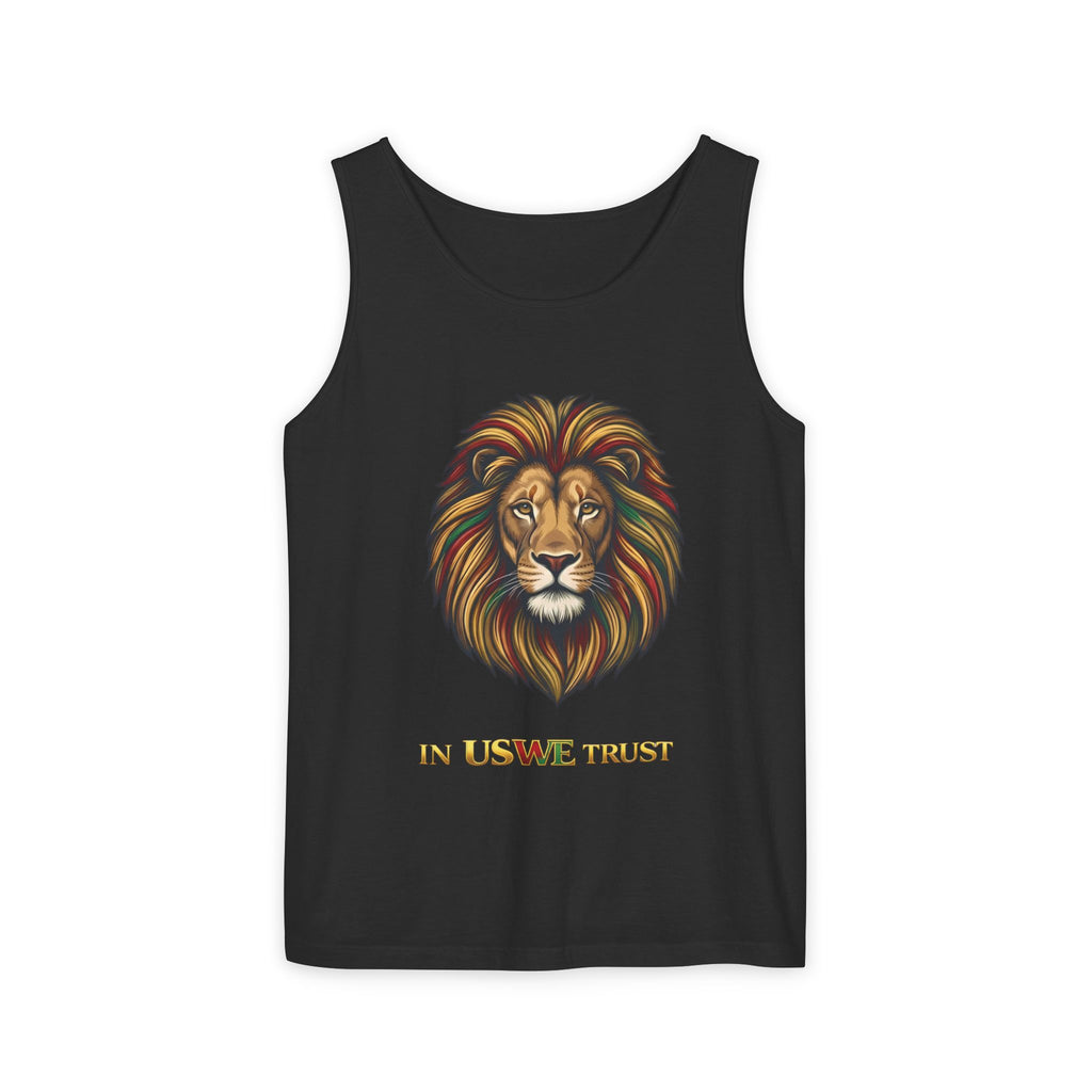 Regal Lion Head tank top | In Us We Trust text