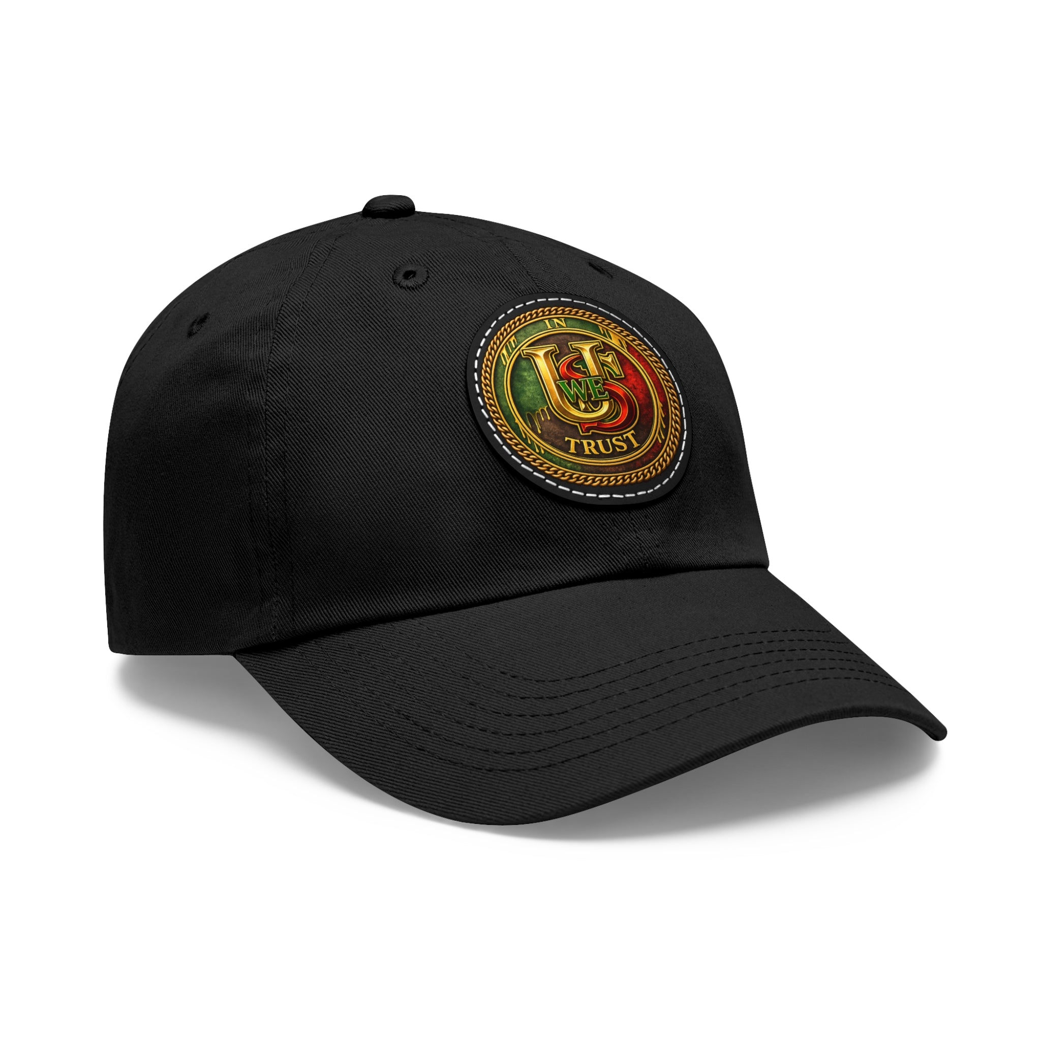 USWE Leather Patch Dad Hat — Vintage Gold Emblem Baseball Cap
