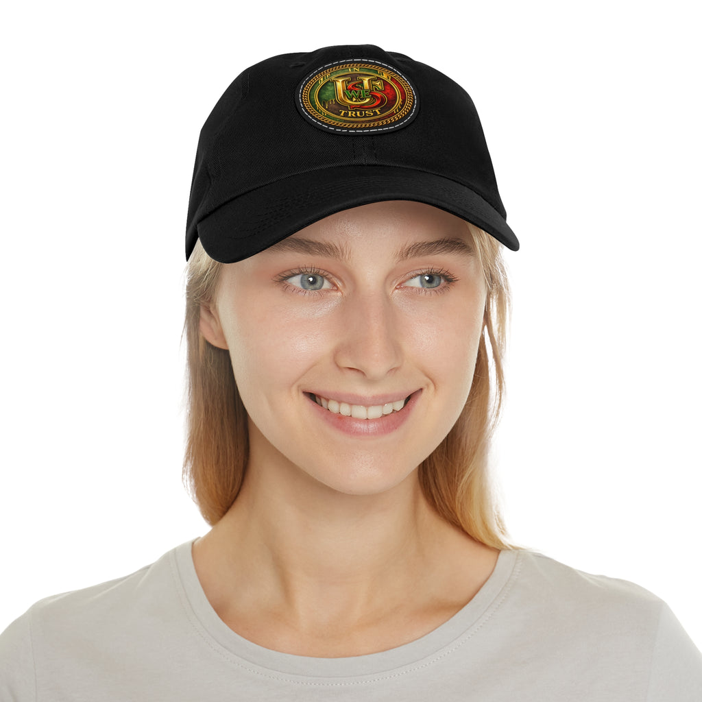 USWE Leather Patch Dad Hat — Vintage Gold Emblem Baseball Cap