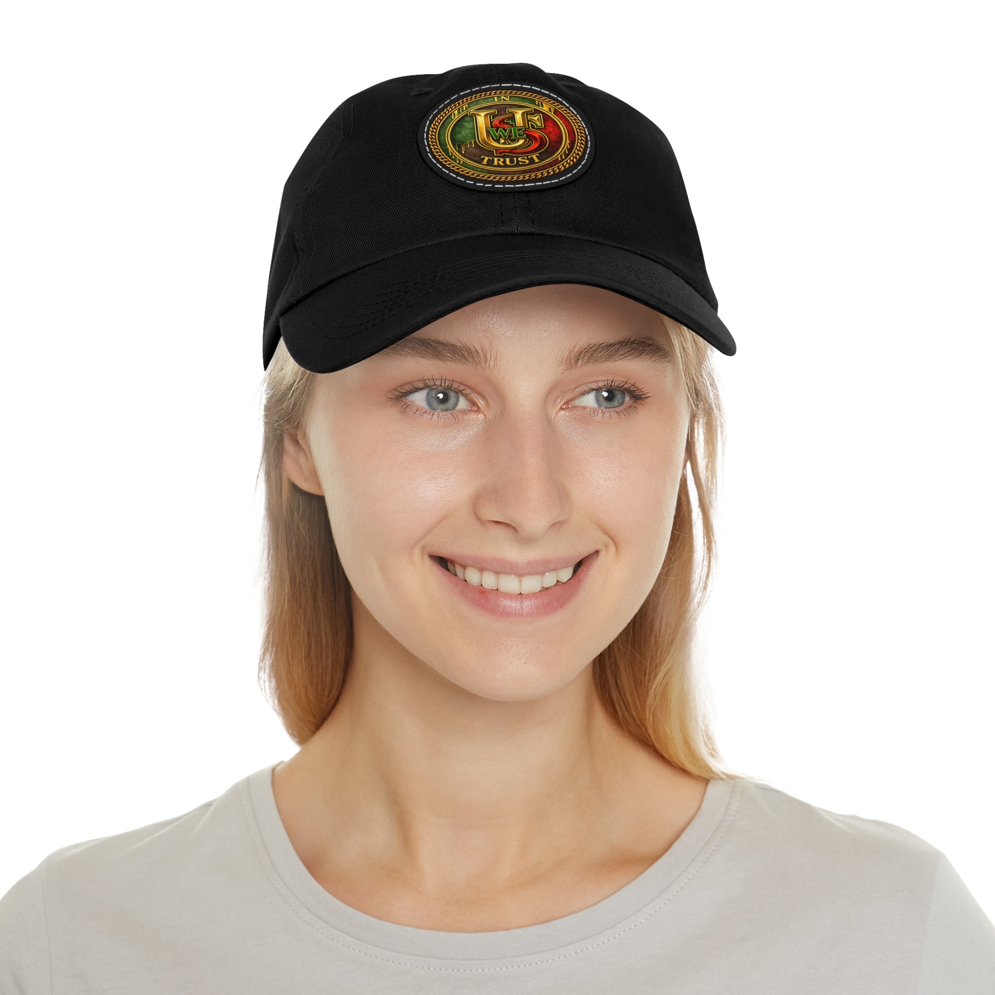 USWE Leather Patch Dad Hat — Vintage Gold Emblem Baseball Cap
