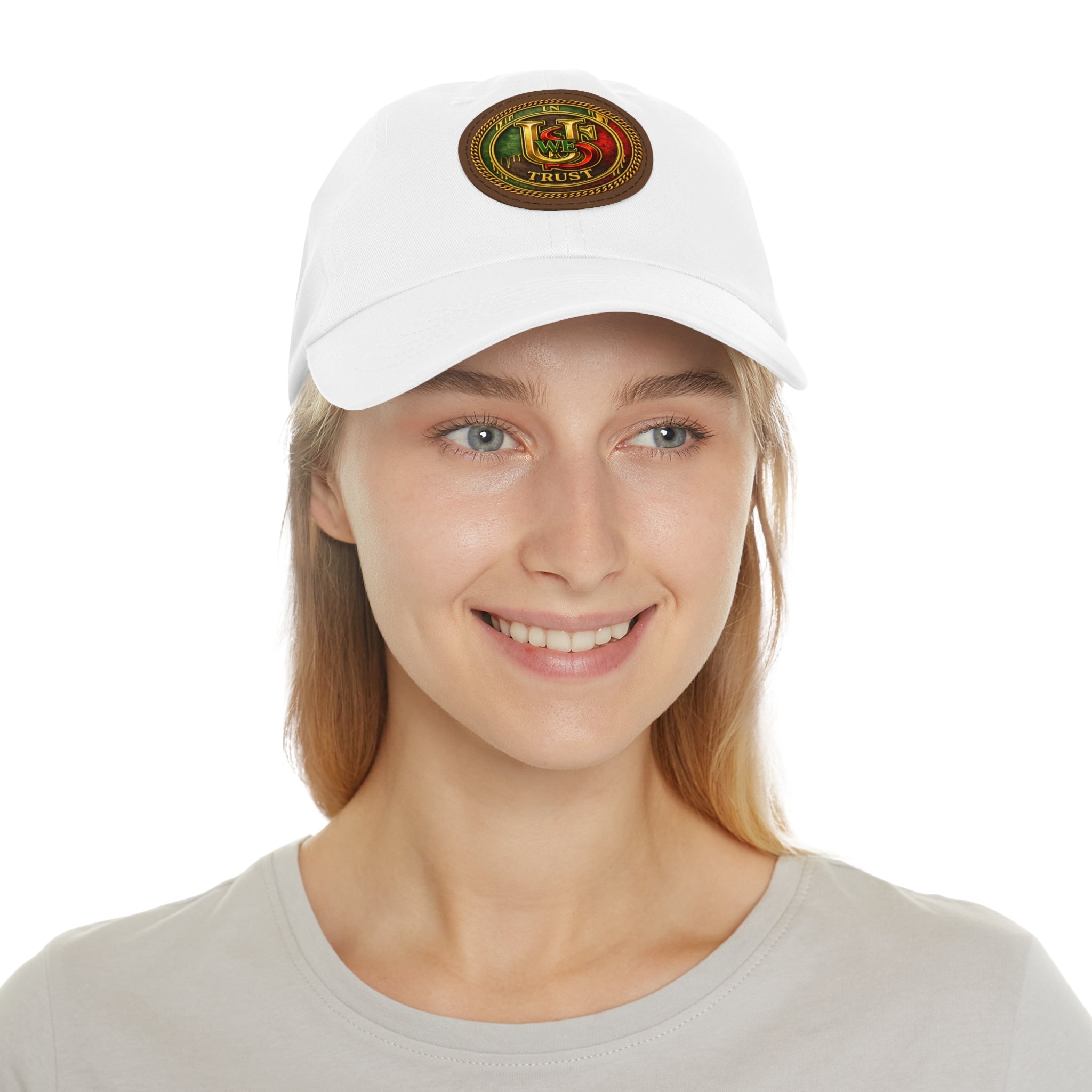 USWE Leather Patch Dad Hat — Vintage Gold Emblem Baseball Cap