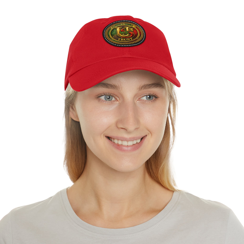 USWE Leather Patch Dad Hat — Vintage Gold Emblem Baseball Cap
